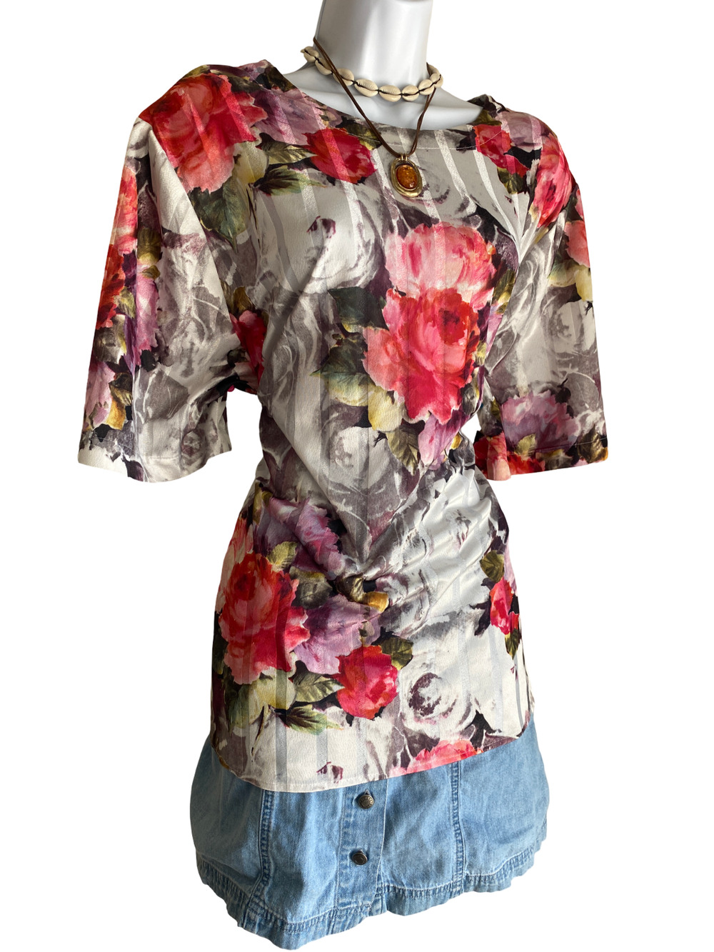 VTG Top Notch Plus 22 Boho Floral Rose Print Artsy Festival Blouse Cottagecore